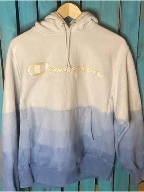 Champion Reverse Weave ombré pullover hoodie sweatshirt size medium blue white